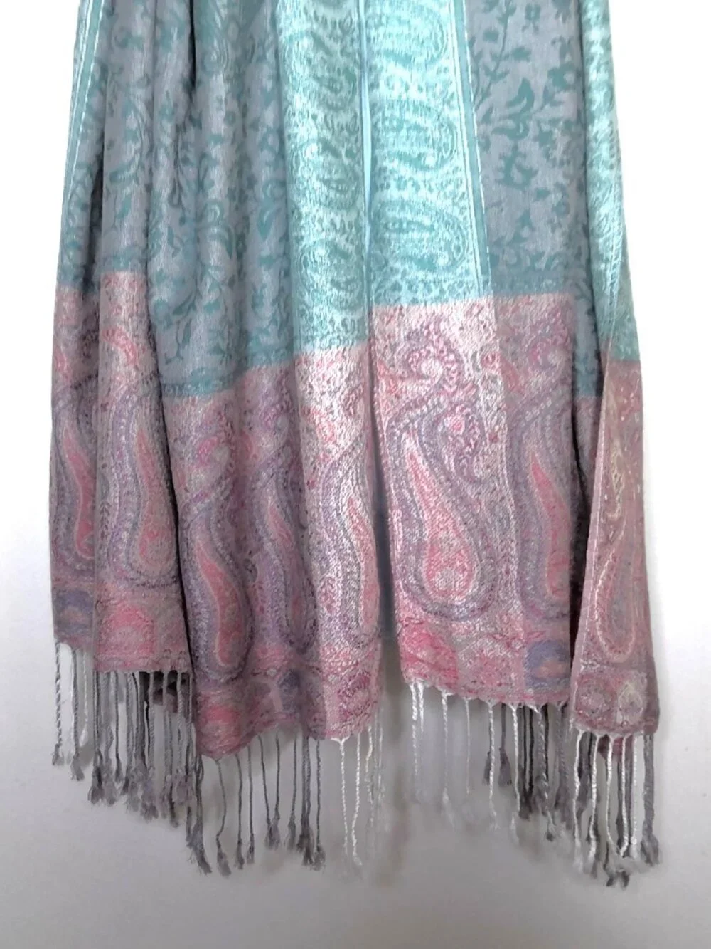 New Rose Blue & Mauve Paisley Scarf / Wrap / Shawl  Soft Large Rectangle Fringed
